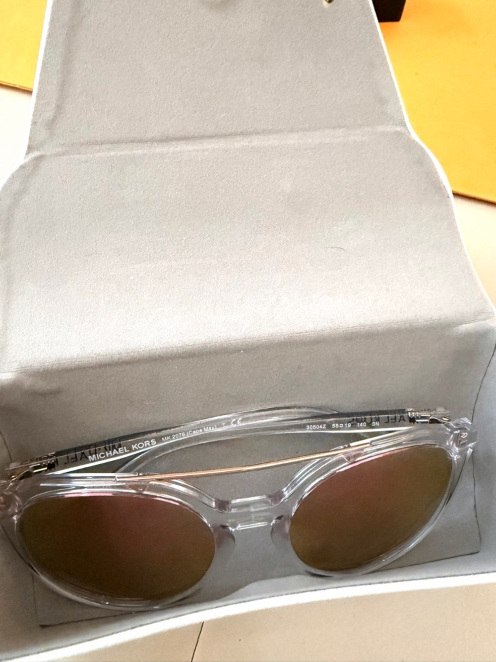 Michael Kors Clear Frame Sunglasses with Pink Mirrored Lenses - Picture 6 of 11